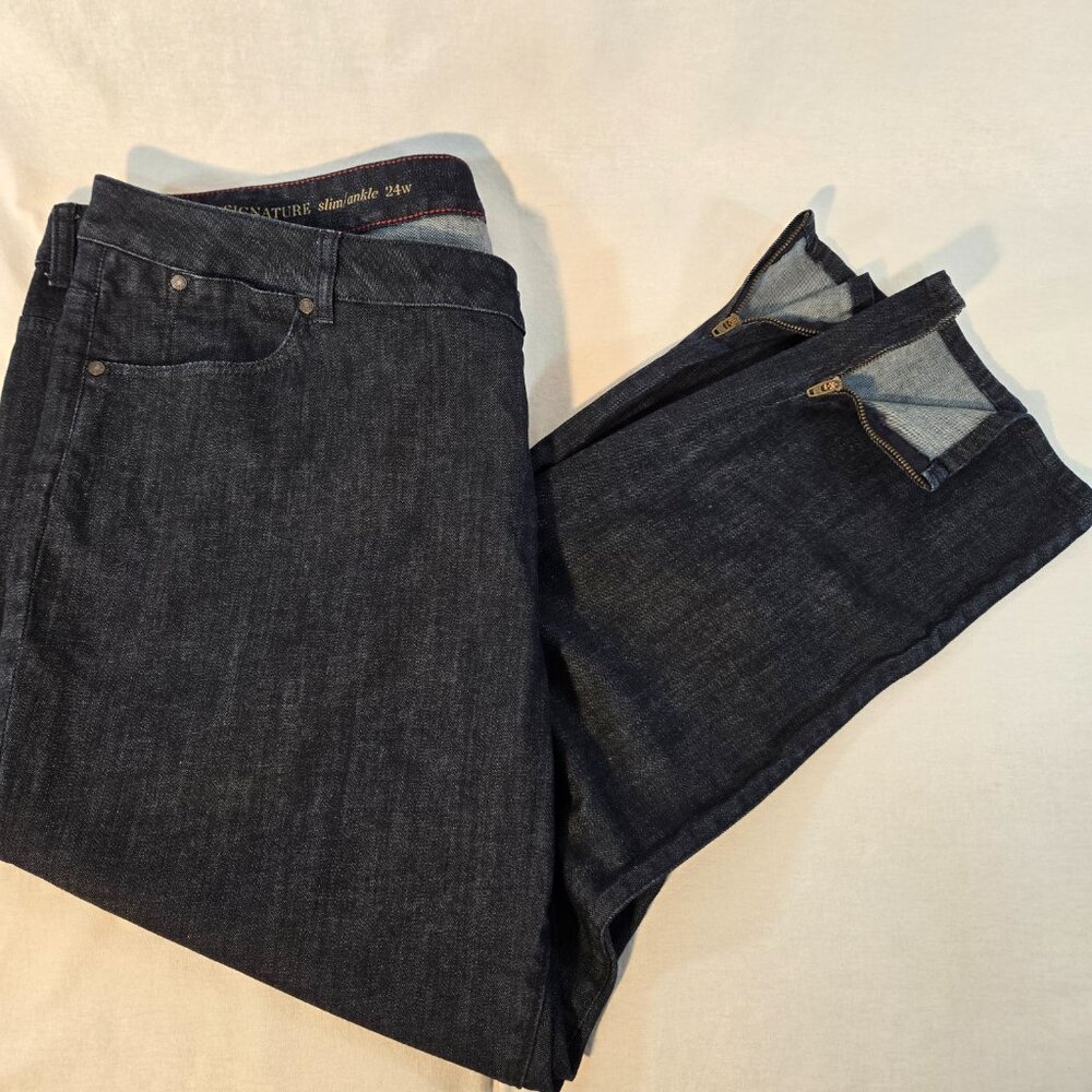 TALBOTS W-Signature Slim/Ankle Zip Dark Blue Jeans Plus Size 24W New NO Tags! - Picture 7 of 16